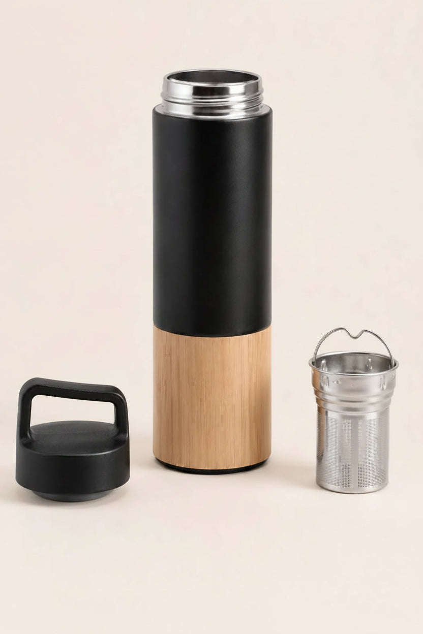 Bamboo & Stainless Steel Thermos with Tea Infuser — 530ml