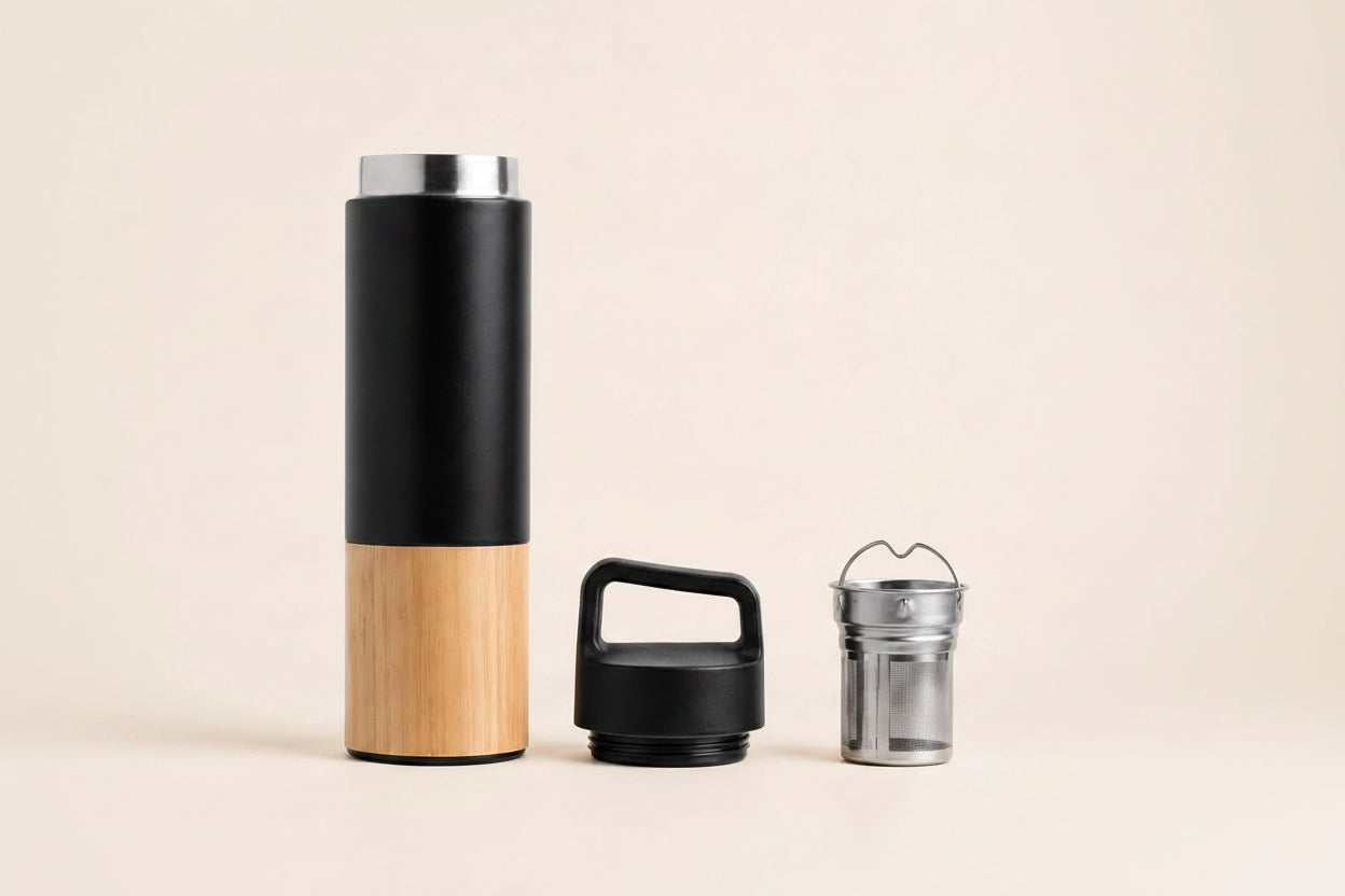 Bamboo & Stainless Steel Thermos with Tea Infuser — 530ml
