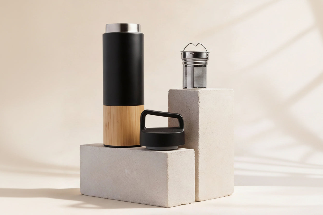Bamboo & Stainless Steel Thermos with Tea Infuser — 530ml